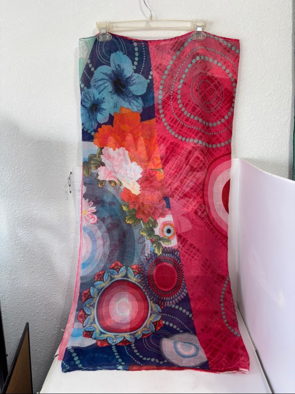 Desigual Multicolor Geometric Sheer Scarf - Pink Blue Yellow - Picture 2 of 5